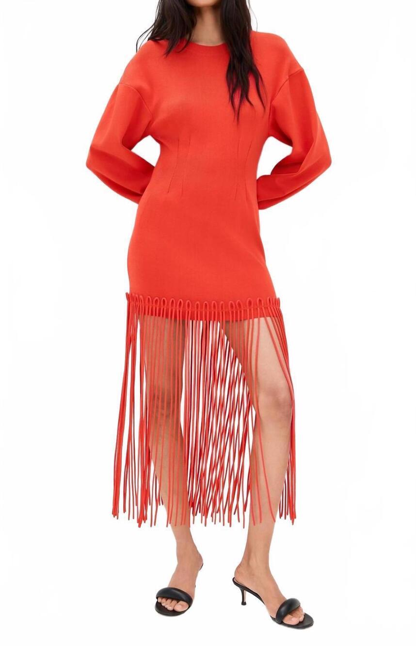 NEW SIMON MILLER wallace knit fringe dress in coral red